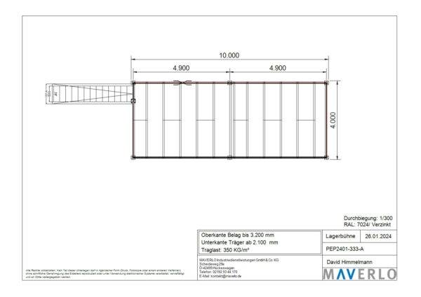 Lagerbühne 10.000 x 4.000 mm Oberkante bis 3.200 mm 350 kg/m²