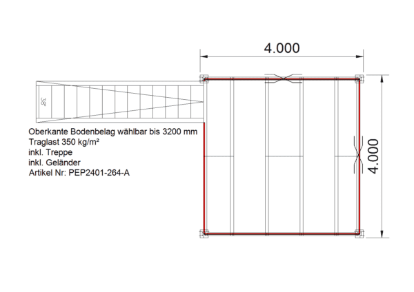 Zeichnung Lagerbühne 4.000 x 4.000 mm 350 kg/m²