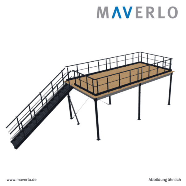 Robuste Stahl-Lagerbühne 8000 x 4000 mm mit hoher Belastbarkeit, Treppe und Geländer, geeignet für große Lager, Industrieanwendungen und Lagerräume, stabile und langlebige Konstruktion