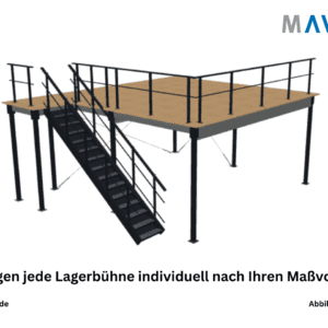 Lagerbühne mit Treppe und Podest für optimale Raumnutzung und sichere Lagerung in Industriehallen