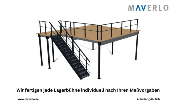 Lagerbühne mit Treppe und Podest für optimale Raumnutzung und sichere Lagerung in Industriehallen