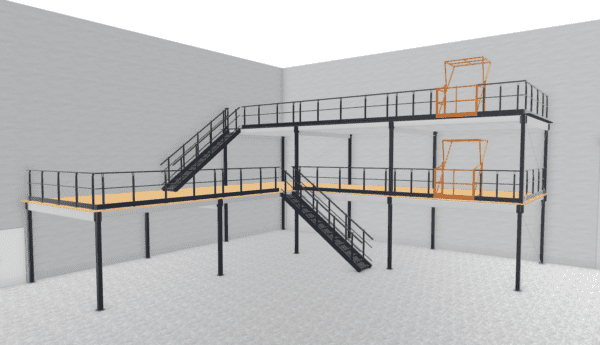 Robuste Stahlkonstruktion einer Lagerbühne als Mehrgeschossanlage für hohe Traglasten